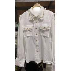 批发<b class='q'>赵</b><b class='q'>丽</b><b class='q'>颖</b>王珞丹明星<b class='q'>同款</b>2021新拼接柔软垂坠真丝金属排扣双口袋衬衫