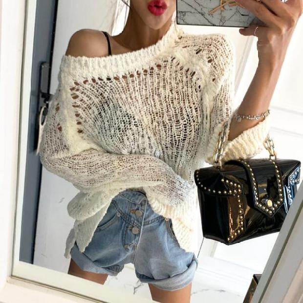 韩国官网春秋新款镂空小性感露肩毛衣罩衫女 唯织针织毛衣 批发货源 搜款网