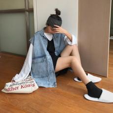 牛仔马甲女春秋宽松韩版学生百搭bf原宿风工装无袖坎肩马夹外套潮
