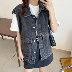 春夏2021韩版中长款牛仔马甲女夏宽松大码无袖坎肩马夹外套