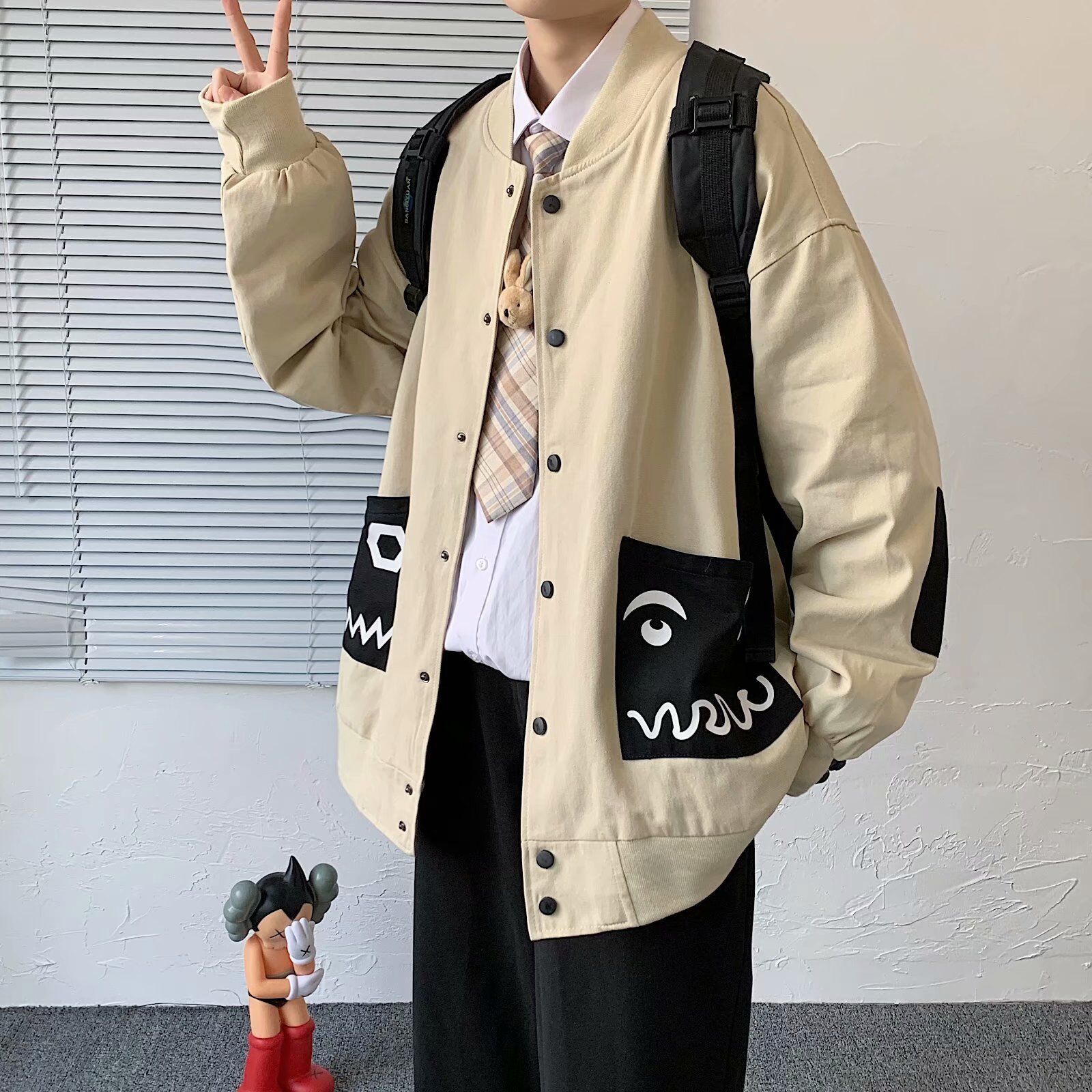 网图夹克男ins韩版潮流vintage棒球服美式潮牌大码外套新款男青年