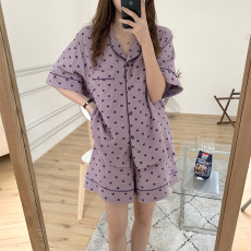 批发实拍#3色#新品 甜美爱心<b class='q'>婴儿</b>棉短袖睡衣家居服套装