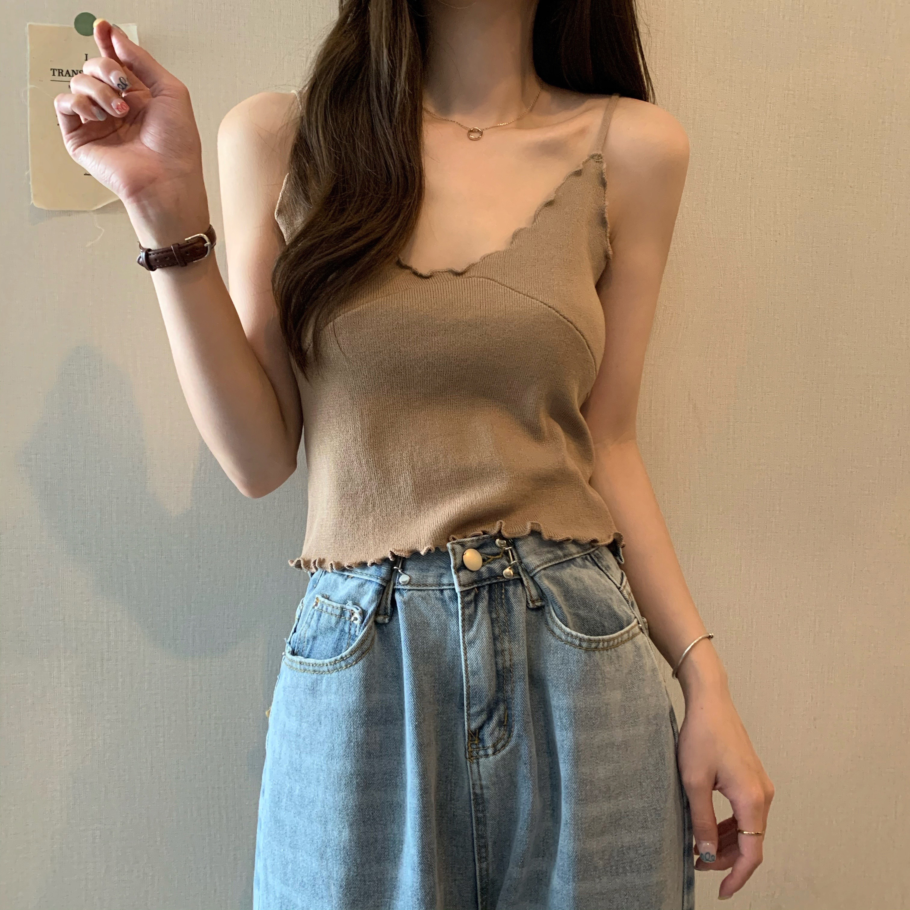 实拍法式小吊带女设计感小众外穿ins潮超火针织背心内搭小上衣夏