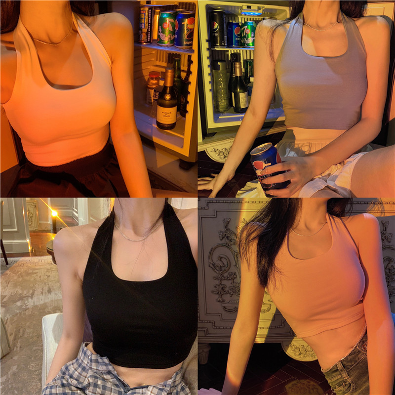 实拍实价 新款设计感双层挂脖美背外穿背心吊带上衣女
