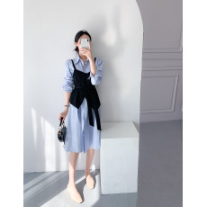 批发有货 韩国chic早秋气质淑女宽松衬衫式<b class='q'>连衣裙</b>+吊带裙套装女