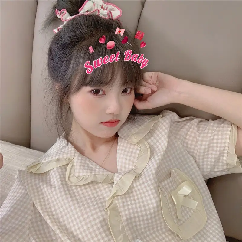 소프트 코튼 루즈 슬리브 헤어밴드 홈웨어 세트 상세 이미지 1