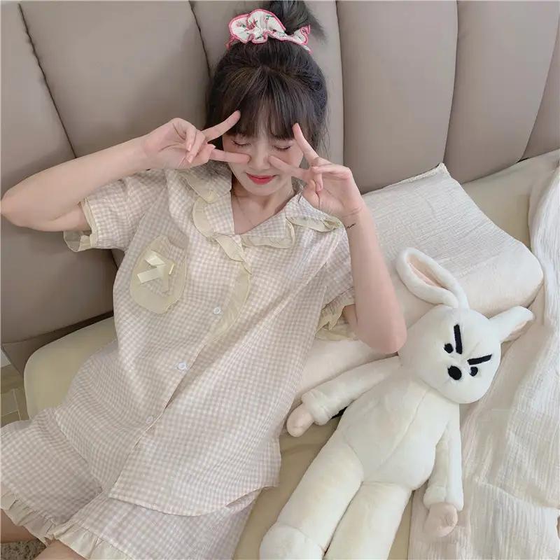 소프트 코튼 루즈 슬리브 헤어밴드 홈웨어 세트 상세 이미지 5