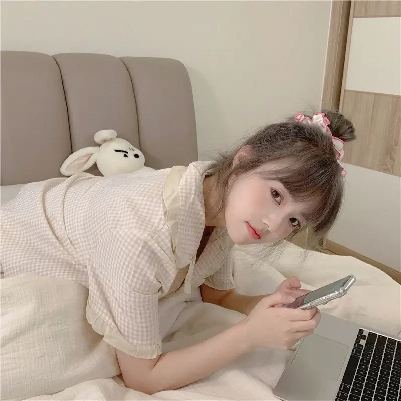 소프트 코튼 루즈 슬리브 헤어밴드 홈웨어 세트 상세 이미지 7