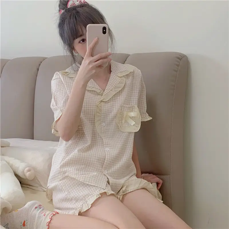 소프트 코튼 루즈 슬리브 헤어밴드 홈웨어 세트 상세 이미지 9