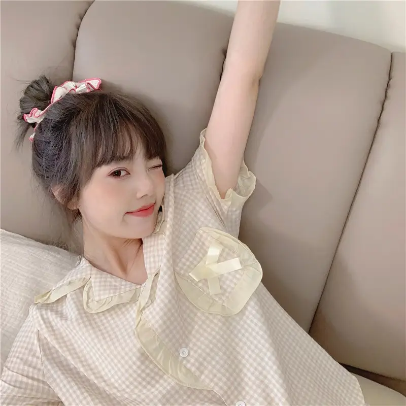 소프트 코튼 루즈 슬리브 헤어밴드 홈웨어 세트 상세 이미지 11
