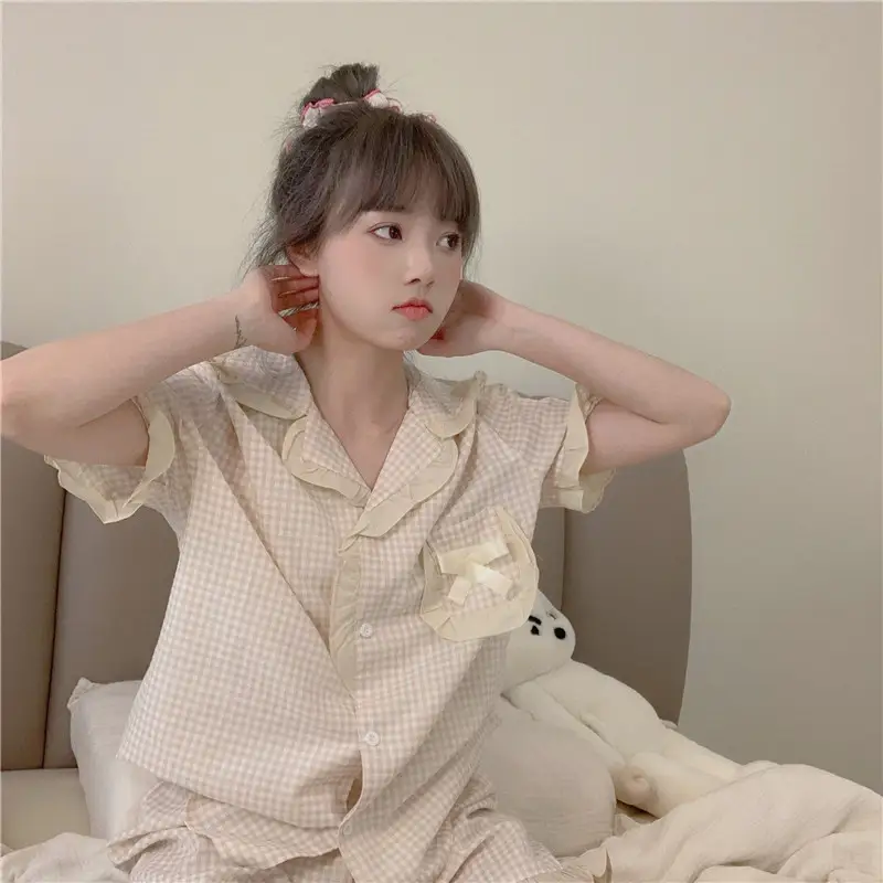 소프트 코튼 루즈 슬리브 헤어밴드 홈웨어 세트 상세 이미지 14