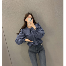 批发尺码更 韩国chic早春气质甜美 <b class='q'>娃娃领</b><b class='q'>衬衫</b>女长袖<b class='q'>衬衣</b>