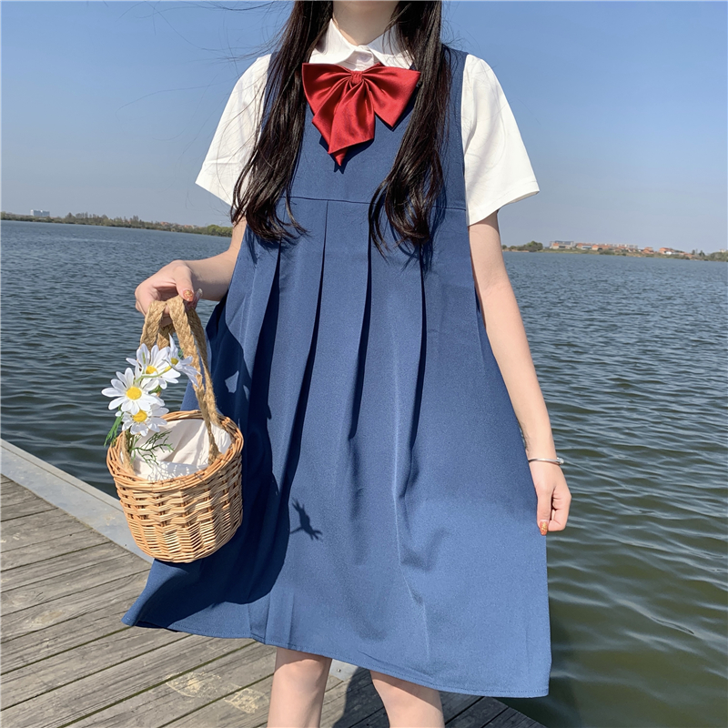 实拍国中生护奶裙卡奶裙原创正版jk制服百褶裙背心裙无袖连衣裙女