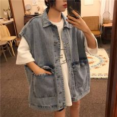 批发牛仔马甲女春秋宽松韩版学生百搭bf原宿风工装无袖坎肩马夹外套潮