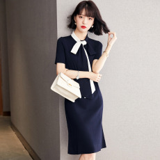 批发实拍◆有◆2026夏针织短袖女气质撞色飘带蝴蝶结减龄<b class='q'>连衣裙</b>