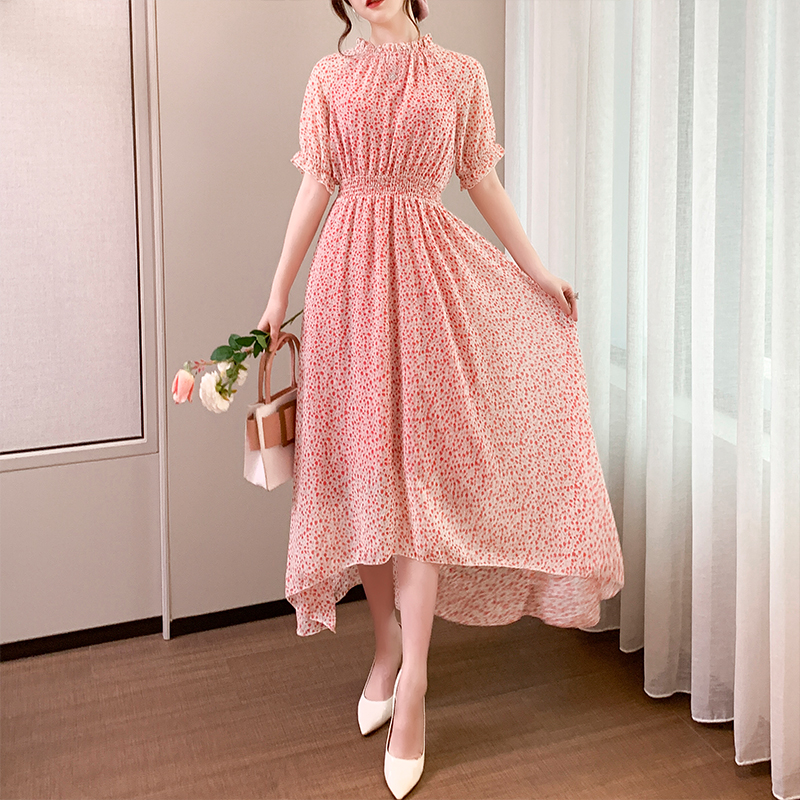 现货复古连衣裙时尚新款女夏季雪纺长款裙子气质显瘦碎花休闲洋气