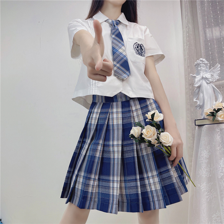 现货咩呀jk制服jk格裙皓海刺绣白衬衫套装女学院风_jk格子jkgz309