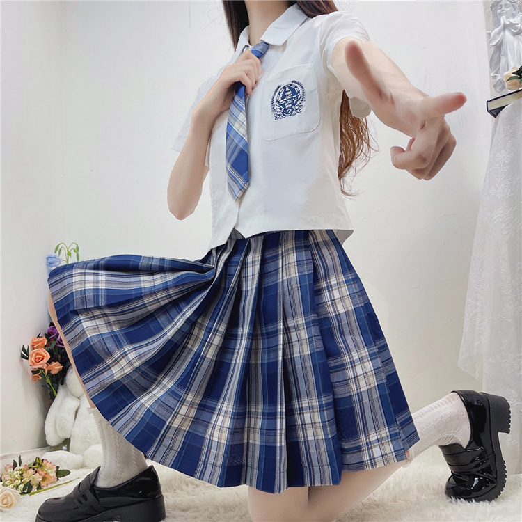 现货咩呀jk制服jk格裙皓海刺绣白衬衫套装女学院风_jk格子jkgz309