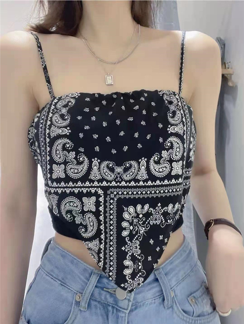 新款性感辣妹小众美背腰果花吊带背心女