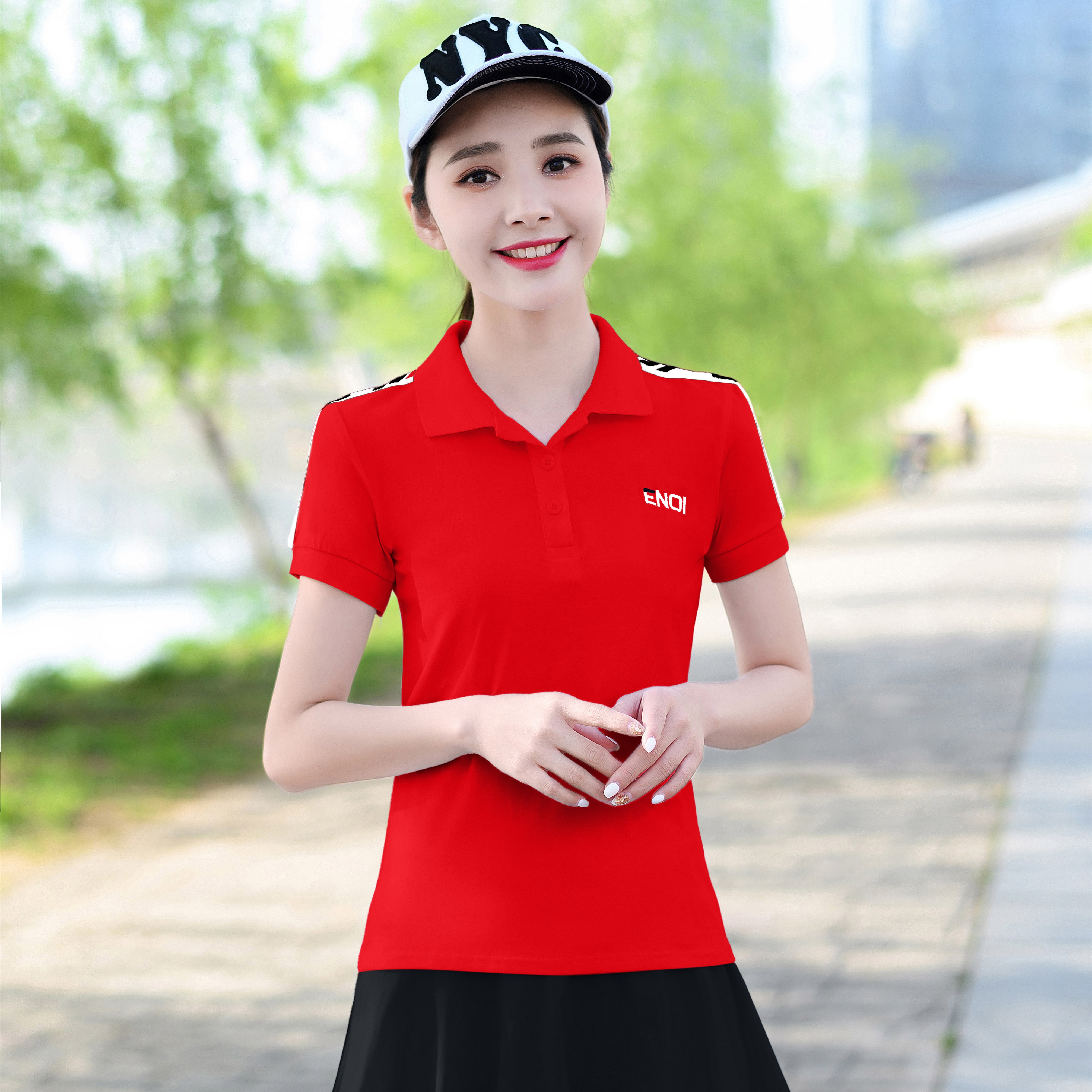 纯棉翻领女士保罗polo衫女2021夏季定制有领带领休闲运动短袖t恤