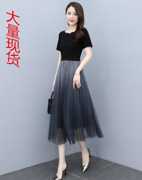 RY1732#连衣裙女夏季新款气质修身法式高级感黑色今年流行网纱裙子