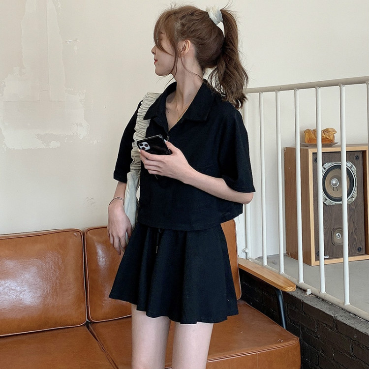 棉新款韩版实拍两件套女夏短袖T恤半身裤裙套装