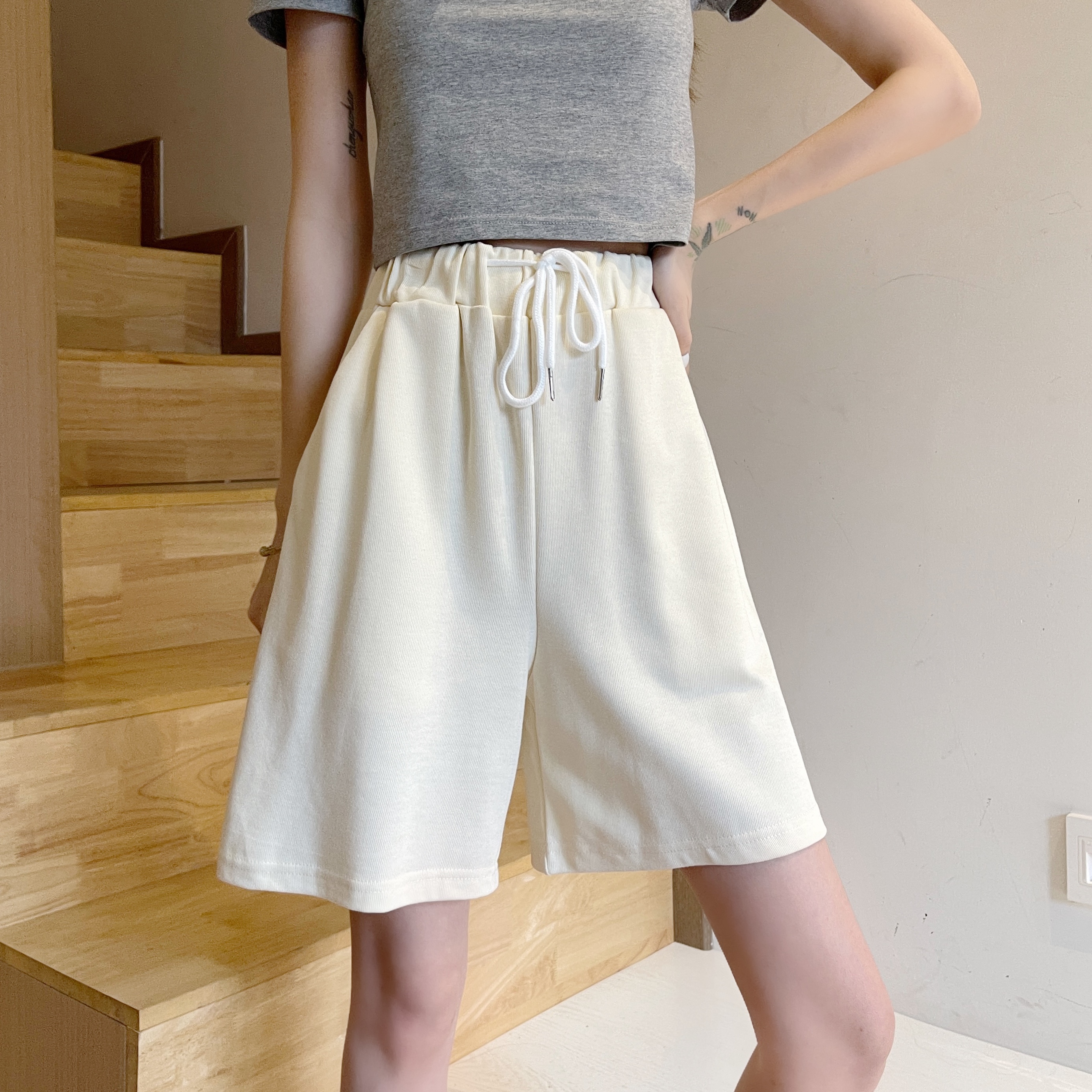 实拍 夏季港风ins宽松显瘦短裤休闲运动五分裤女薄款中裤