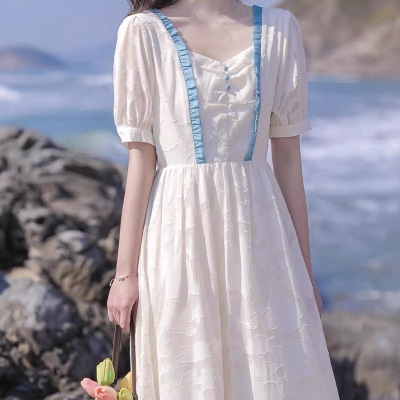 2021夏季新款法式宫廷风小心机气质长裙温柔初恋少女茶歇裙连衣裙