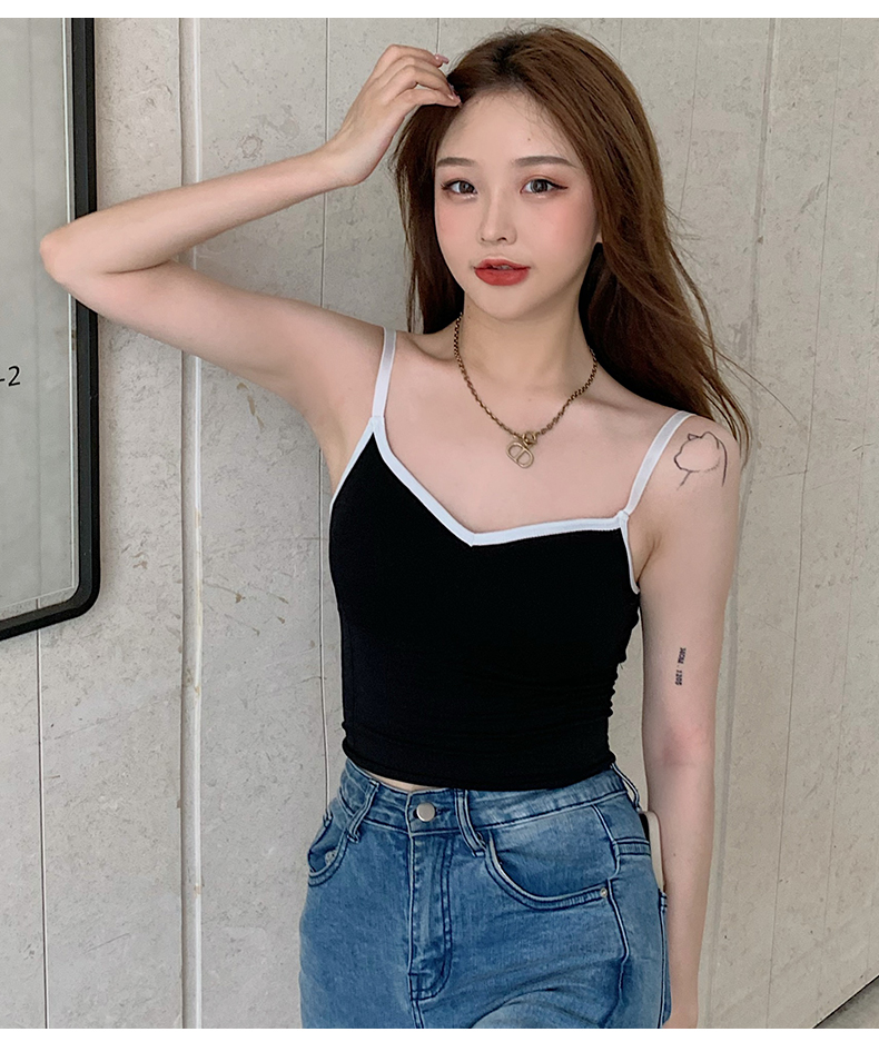 大码女装u型撞色美背小吊带背心女内搭外穿上衣带胸垫内衣