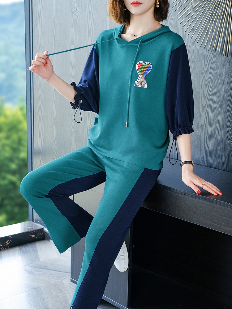 冰丝运动服套装女夏季2021短袖休闲时尚遮肚子薄款半袖两件套