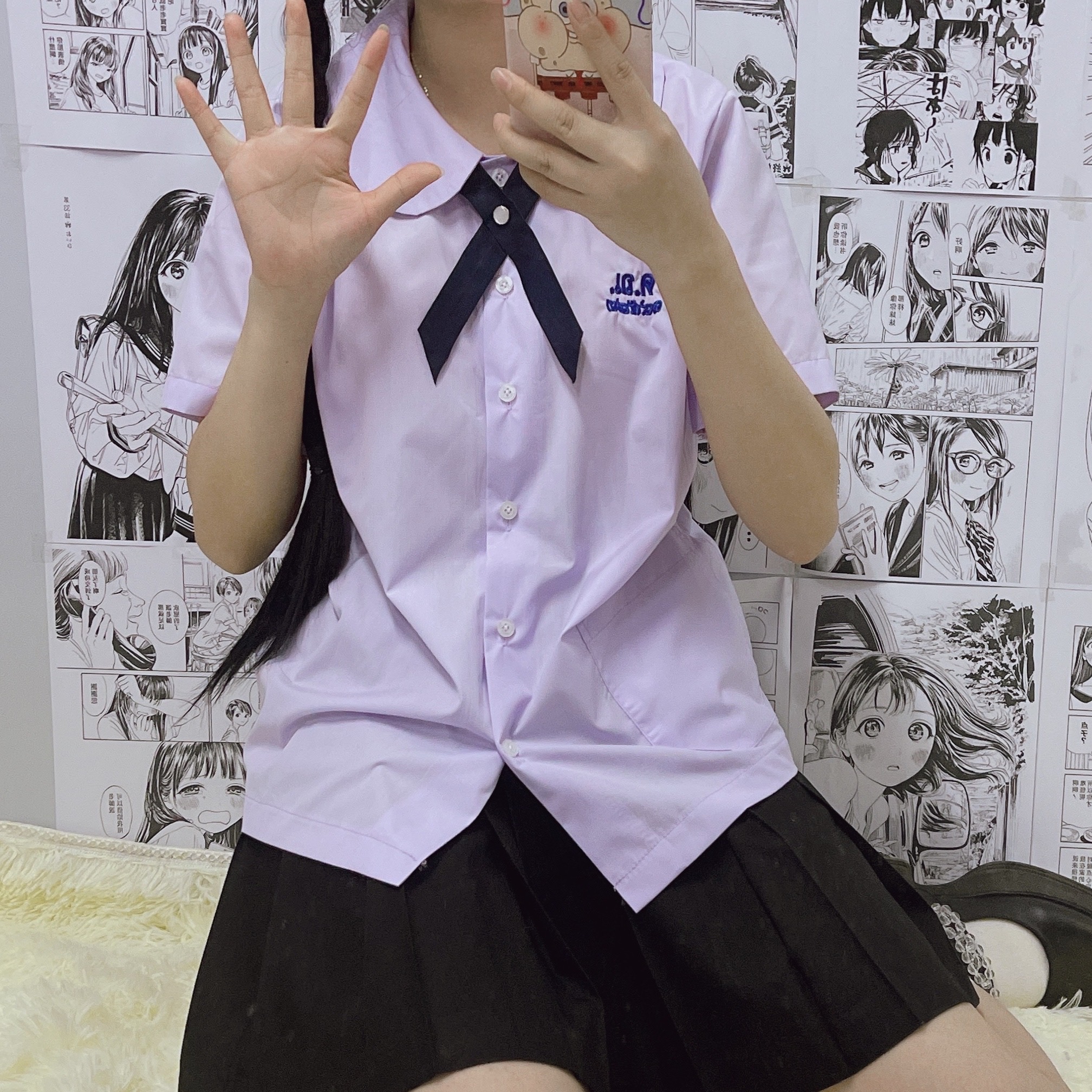 现货小水泰校服jk短袖圆领刺绣