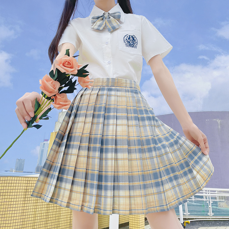 实拍现货柠檬海盐jk制服格裙新款夏季百褶裙学院风套装女