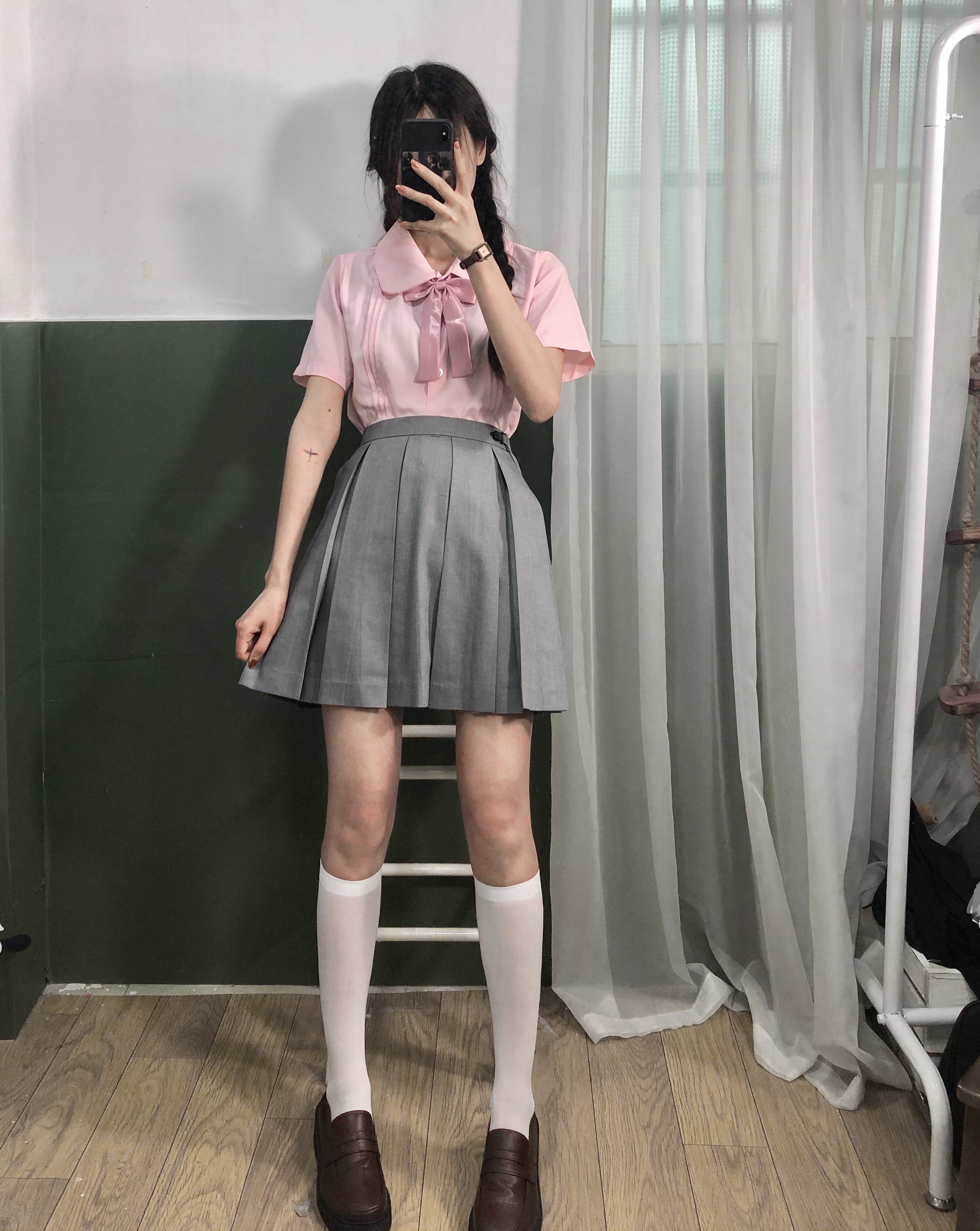 实拍现货 文科生短袖衬衣jk箱褶裙套装