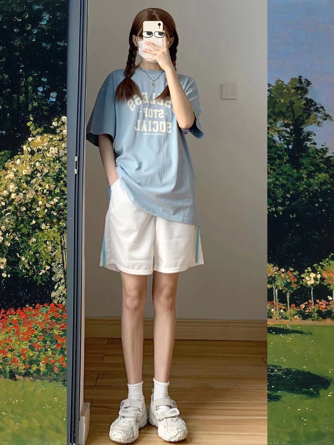夏季小个子酷盐系穿搭可盐可甜宽松百搭少女风休闲短裤两件套装女