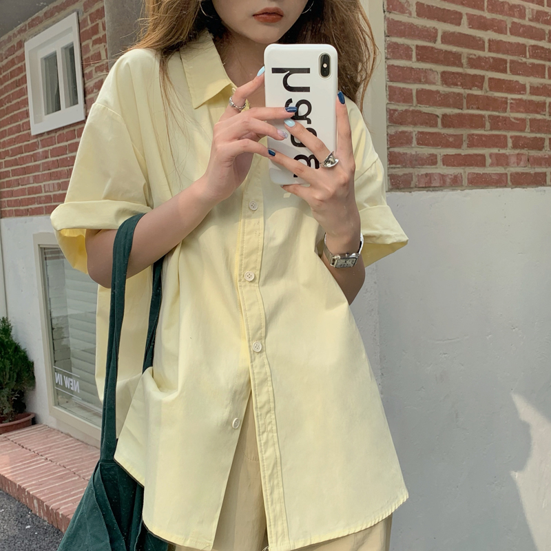 실사 루즈핏 작은 대중 디자인 다용도 반팔 셔츠 외국 가스 맨위 여성