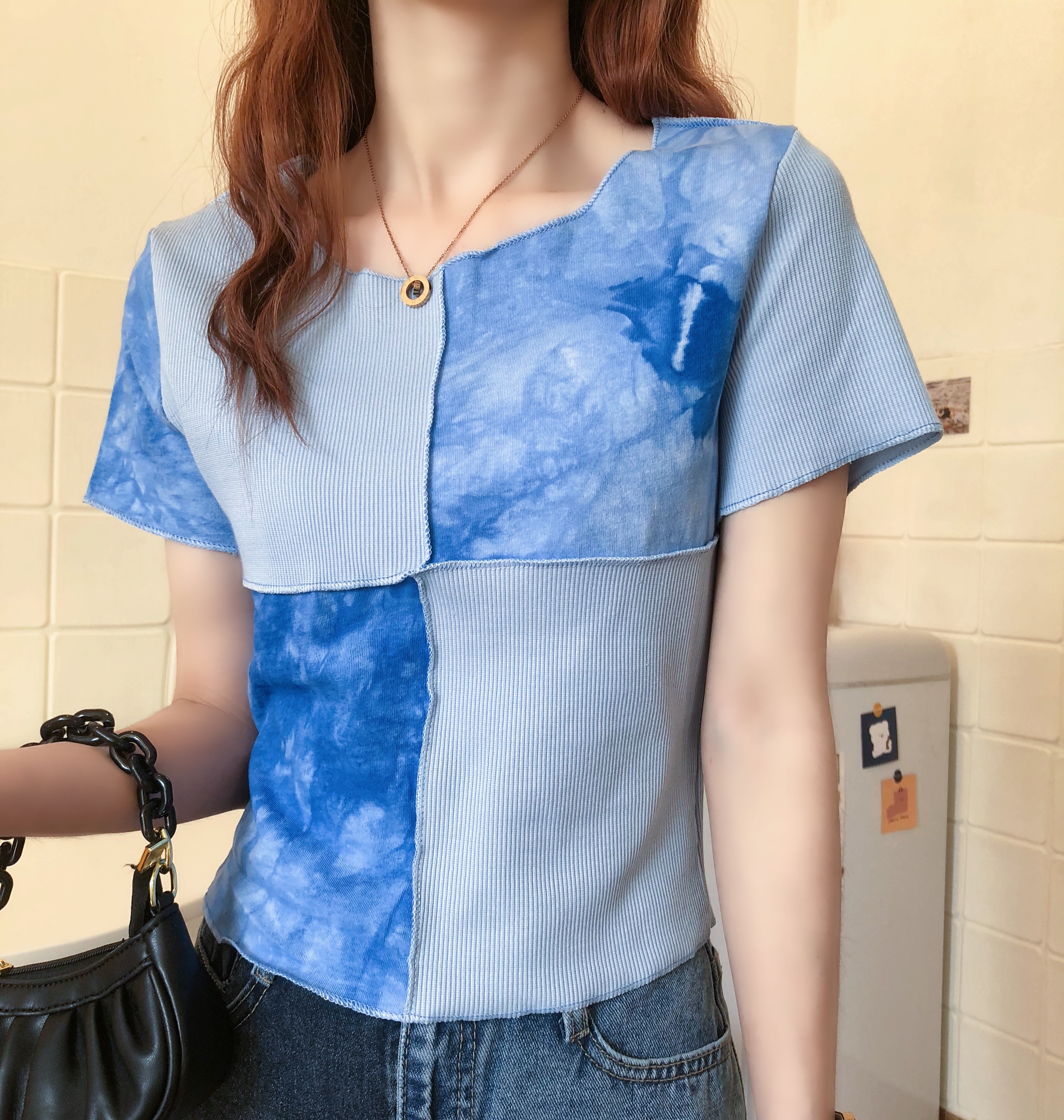 实拍 扎染渐变色短袖t恤女ins潮小众夏装可爱日系网红同款上衣