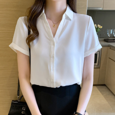 批发2026夏季新款职业<b class='q'>衬衫</b>女短袖气质雪纺工作服V领白<b class='q'>衬衣</b>韩范宽松<b class='q'>ol</b>