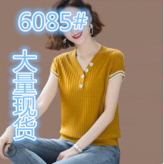 批发短袖女士丅<b class='q'>t</b>恤中年妈妈冰丝针织<b class='q'>衫</b>鸡心领V领收身上衣夏装ti桖体<b class='q'>血</b>
