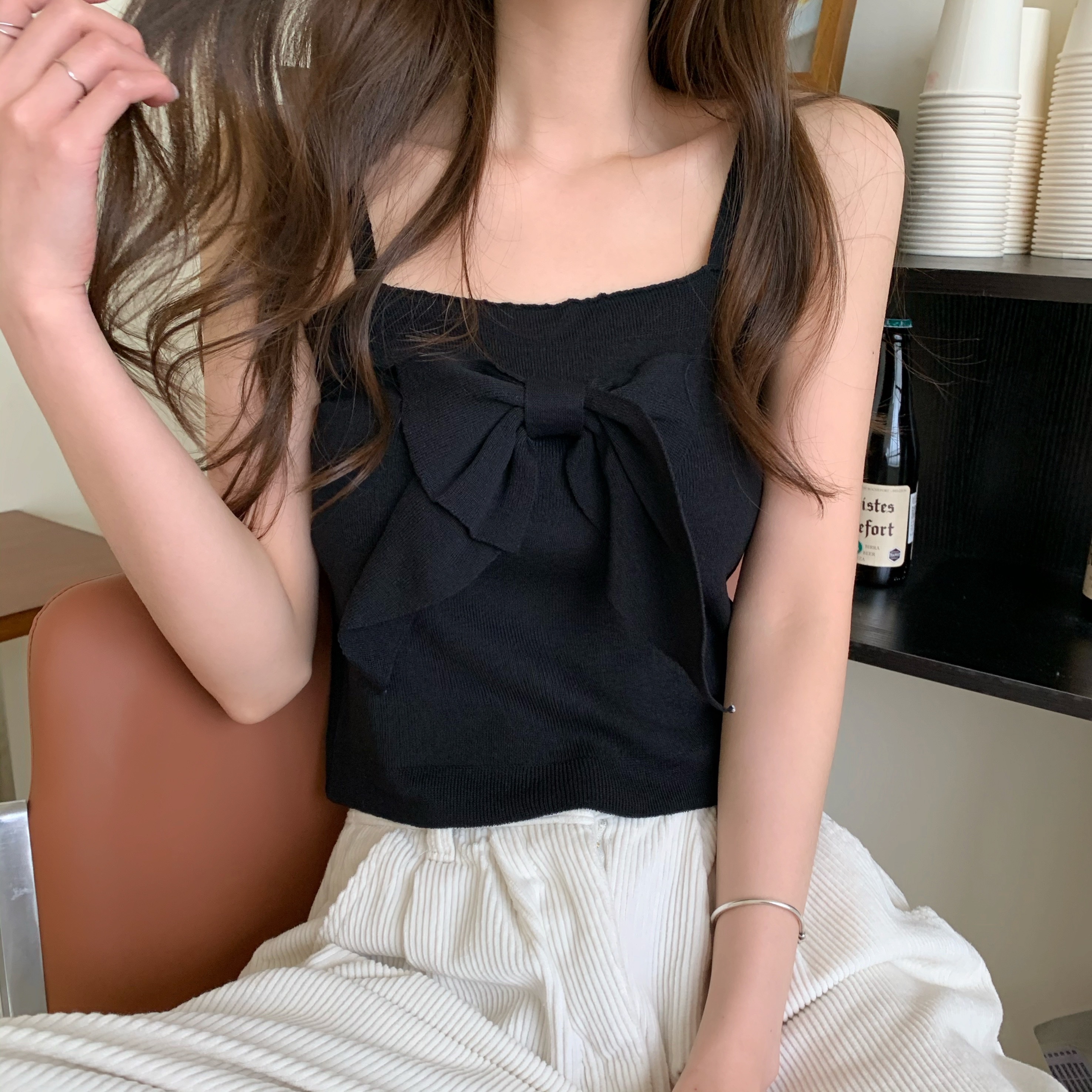 实拍实价 蝴蝶结绑带内搭小吊带外穿显瘦短款性感上衣女