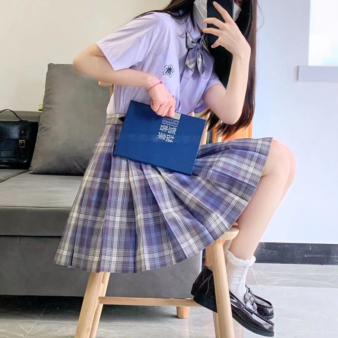 现货黑穗醋栗jk格裙小岚中紫色上衣套装