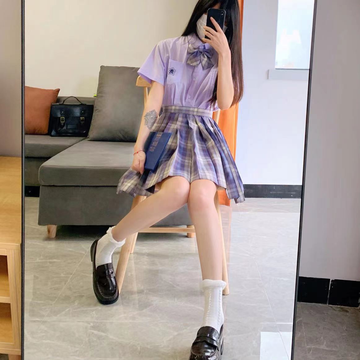 现货黑穗醋栗jk格裙小岚中紫色上衣套装