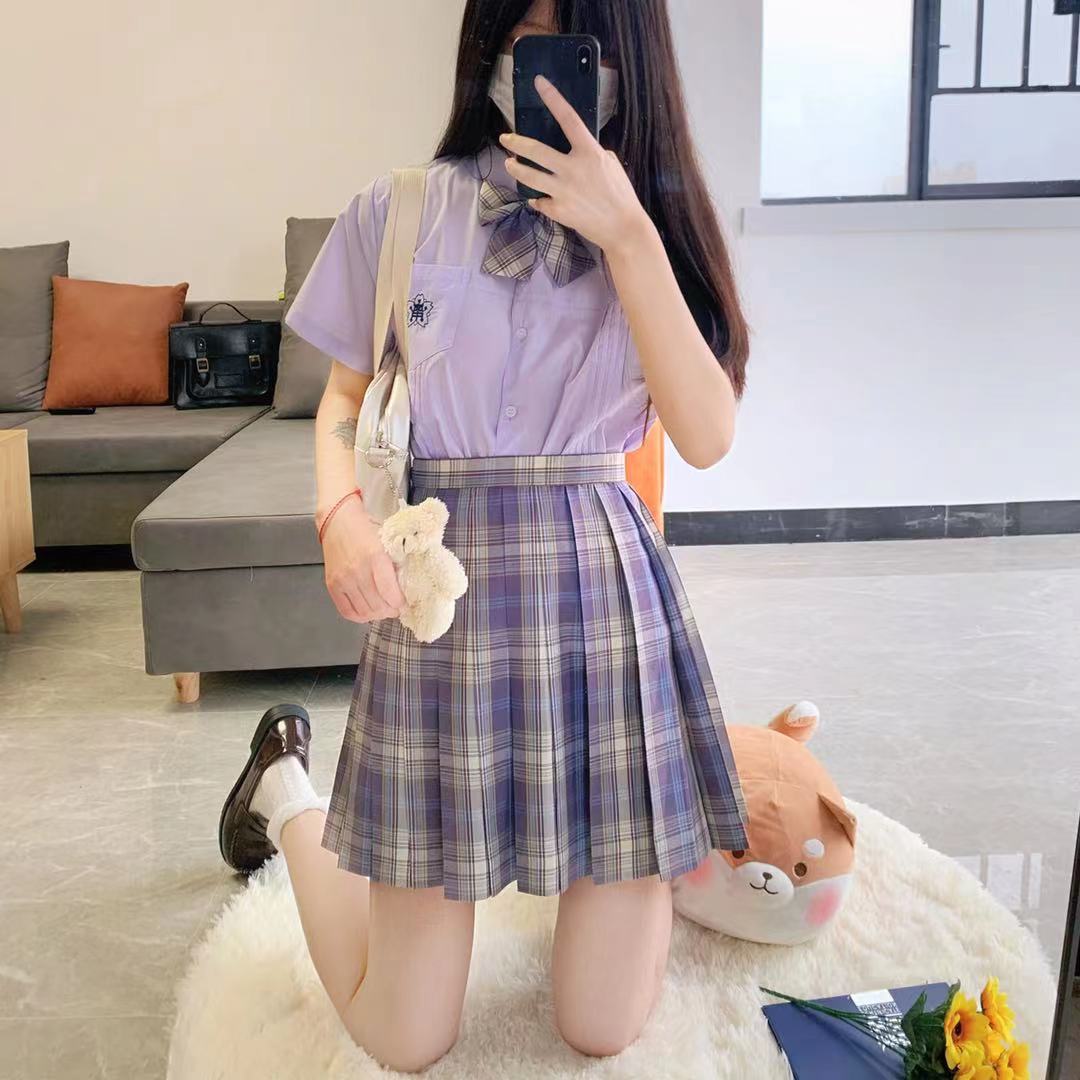 现货黑穗醋栗jk格裙小岚中紫色上衣套装