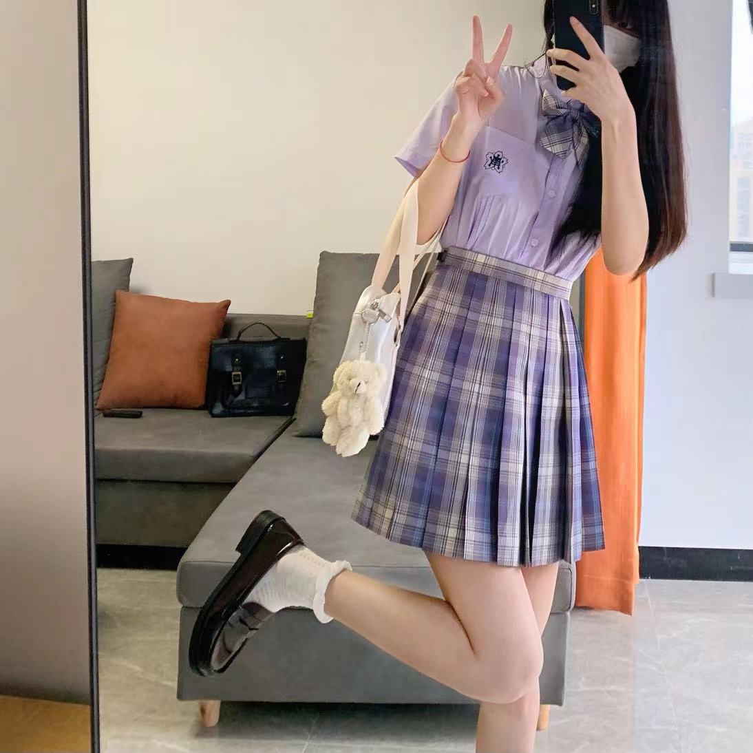 现货黑穗醋栗jk格裙小岚中紫色上衣套装