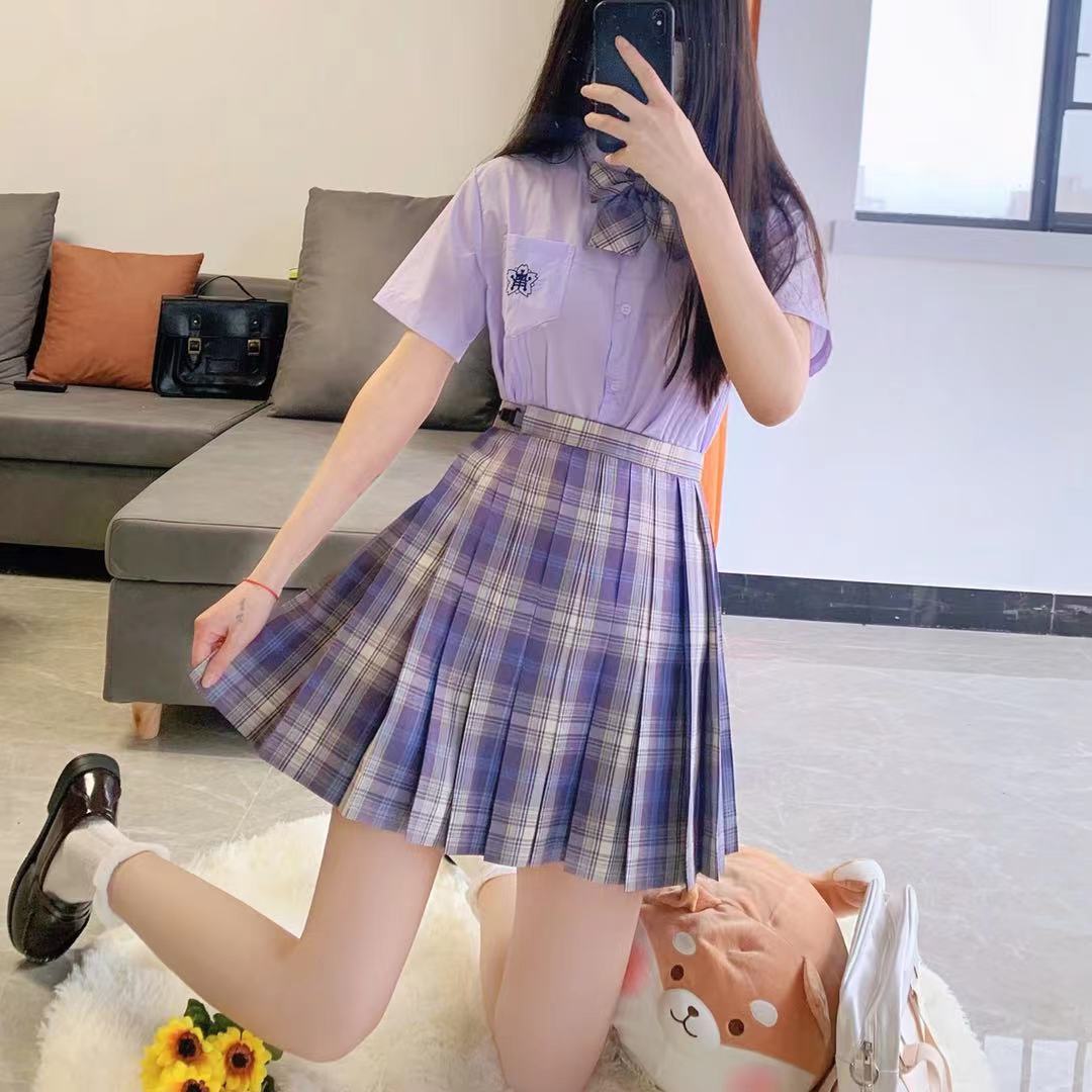 现货黑穗醋栗jk格裙小岚中紫色上衣套装