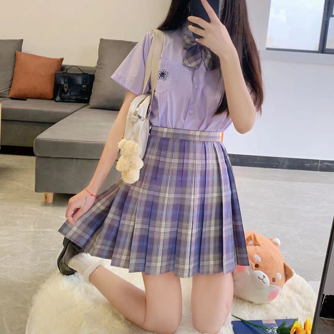 现货黑穗醋栗jk格裙小岚中紫色上衣套装