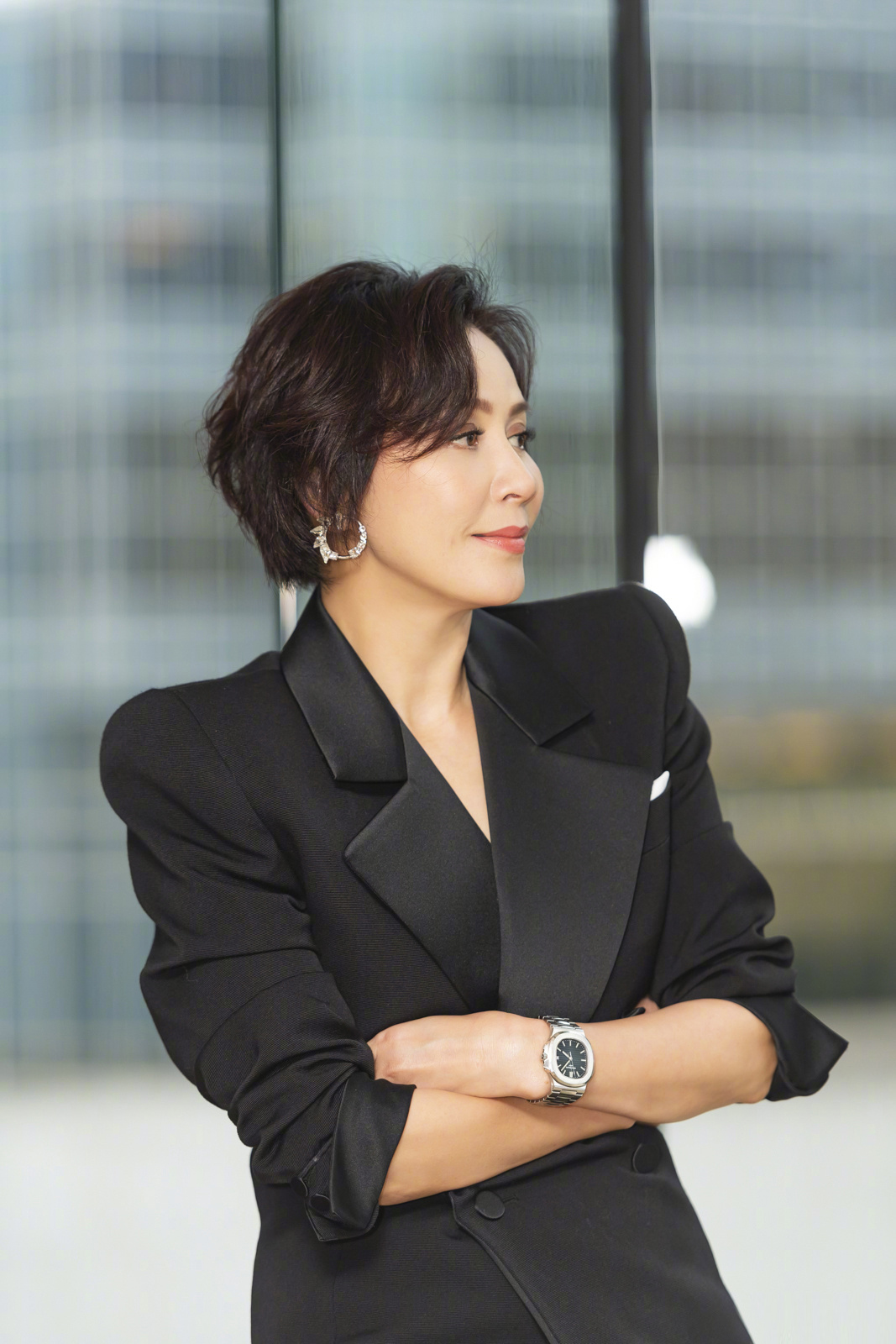 欧美时尚明星刘嘉玲同款显瘦中长款黑色西装小西服外套非实拍