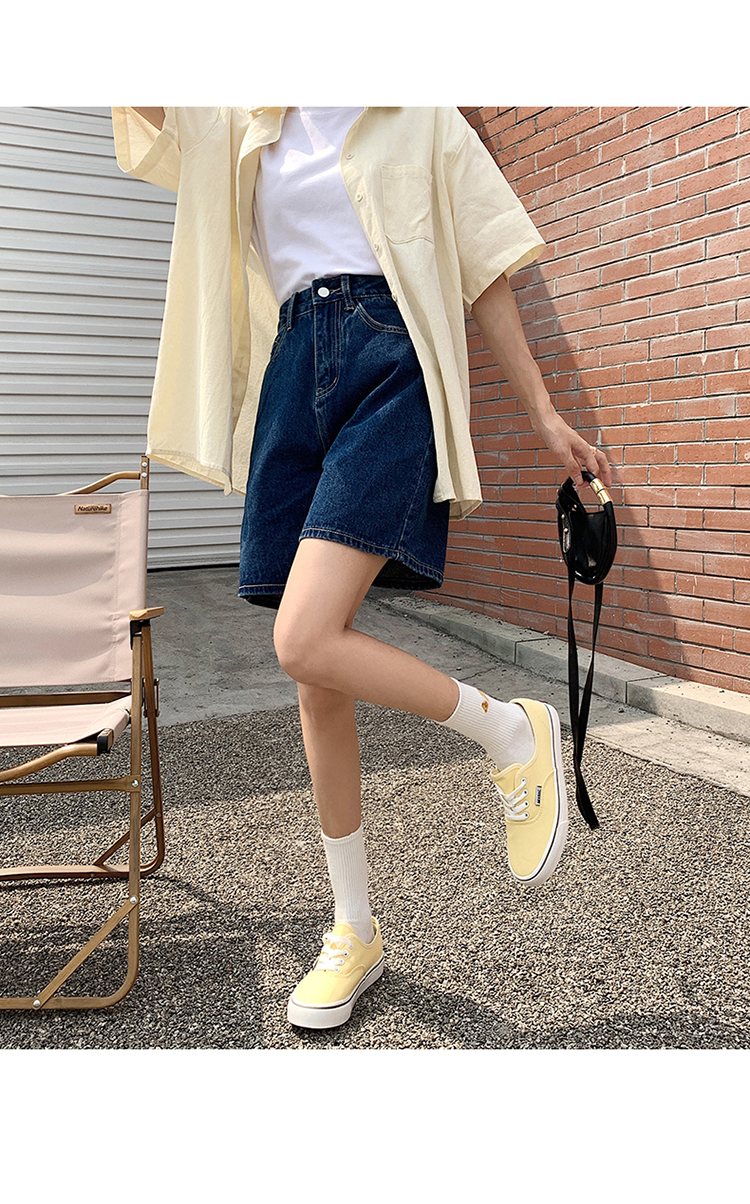 牛仔短裤女夏季宽松显瘦2021新款潮ins高腰直筒港味五分中裤