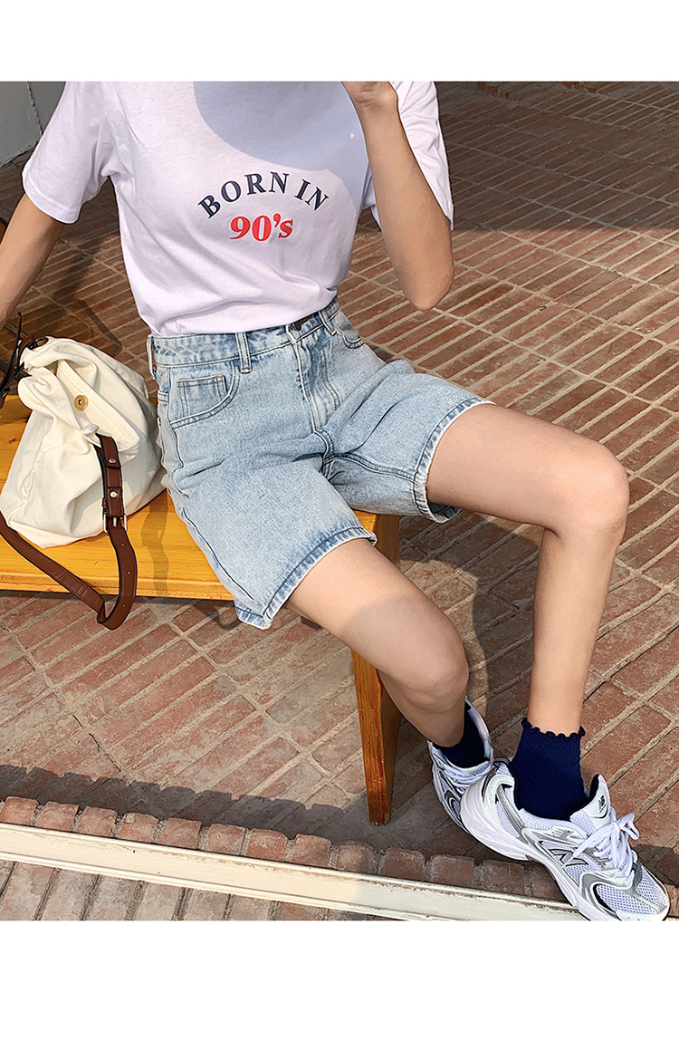 牛仔短裤女夏季宽松显瘦2021新款潮ins高腰直筒港味五分中裤
