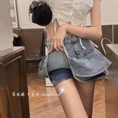 批发实拍实价 牛仔裙半身裙女法式复古高腰蛋糕裙百褶a字裙裤包臀短裙