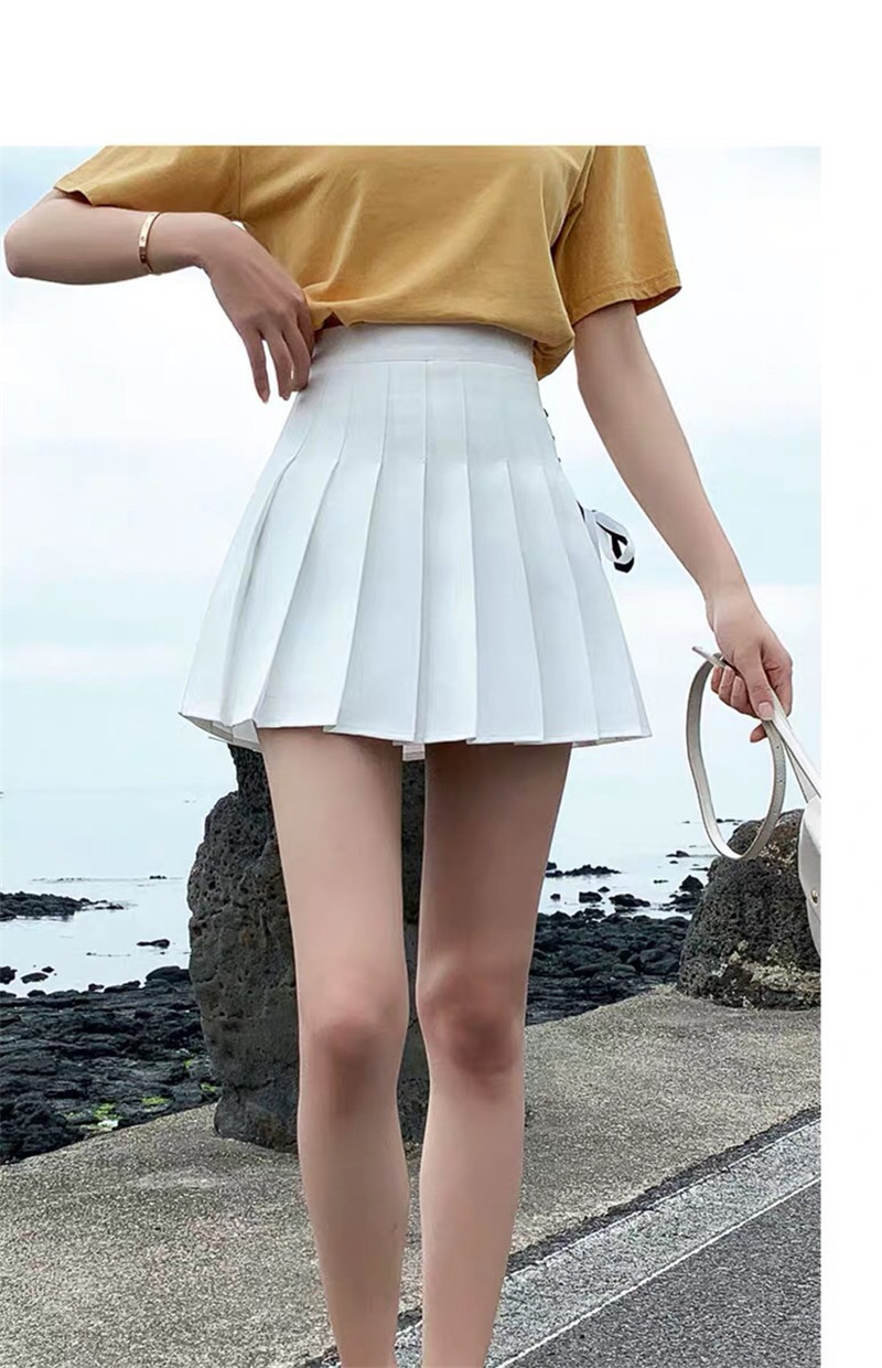 2021春夏 实价 高腰设计感绑带百褶裙a字裙短裙半身裙女